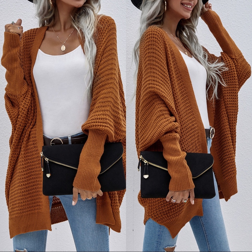 Bat Sleeves Loose Fit Cardigan Caramel